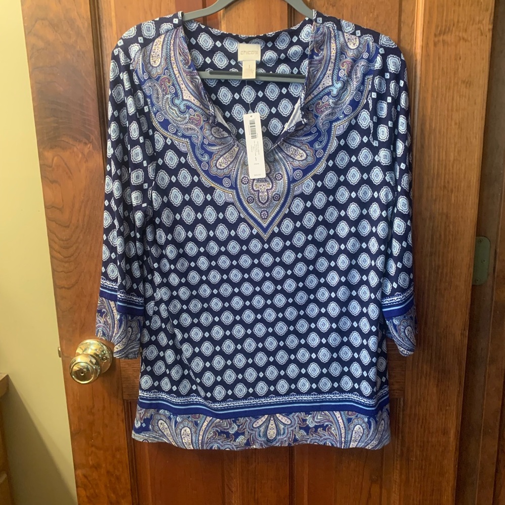 Chico New With Tags Top, Multi Pattern, 3 Shades … - image 1